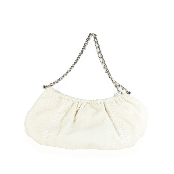 115209 fv Chanel White Matte Python Chain Hobo Bag