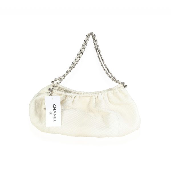 115209 pv Chanel White Matte Python Chain Hobo Bag