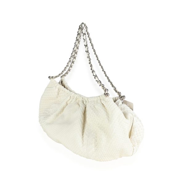 115209 sv Chanel White Matte Python Chain Hobo Bag