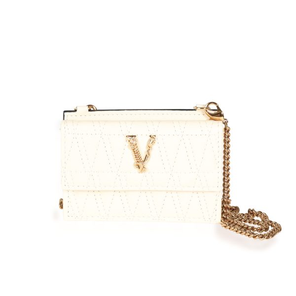 115266 fv 312b7cb6 ad3b 41a4 9fd5 f7e948950834 Versace Ivory Quilted Naplak Leather Virtus Chain Card Holder