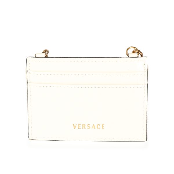 115266 pv a899b145 ebf6 498b 9b17 8b2c6a895e14 Versace Ivory Quilted Naplak Leather Virtus Chain Card Holder