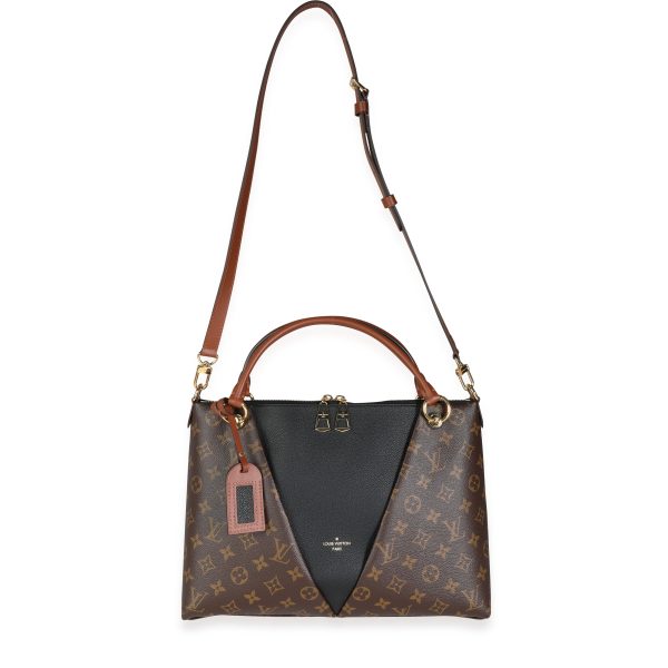 115431 bv Louis Vuitton Monogram Canvas Black Leather V Tote MM