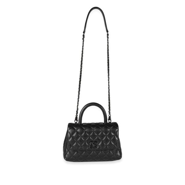 115445 bv Chanel So Black Quilted Glazed Caviar Mini Coco Top Handle Bag