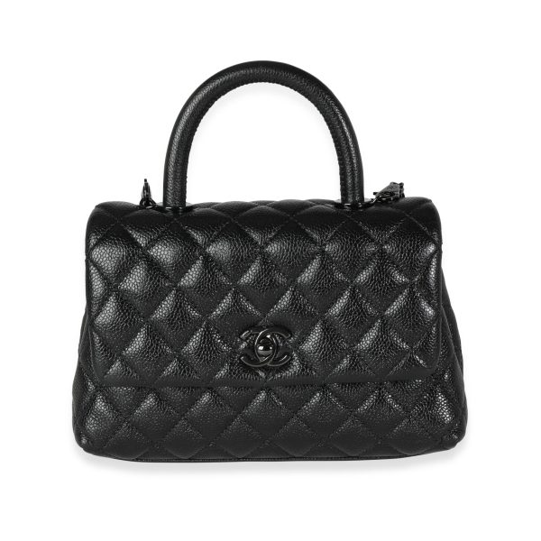 115445 fv Chanel So Black Quilted Glazed Caviar Mini Coco Top Handle Bag