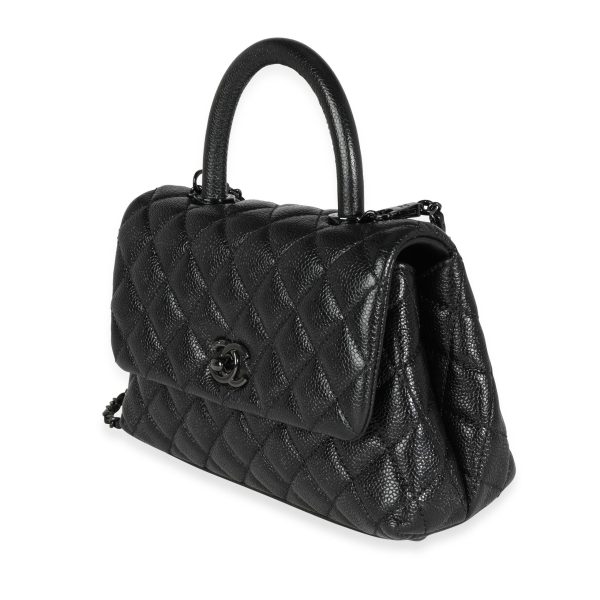 115445 sv Chanel So Black Quilted Glazed Caviar Mini Coco Top Handle Bag