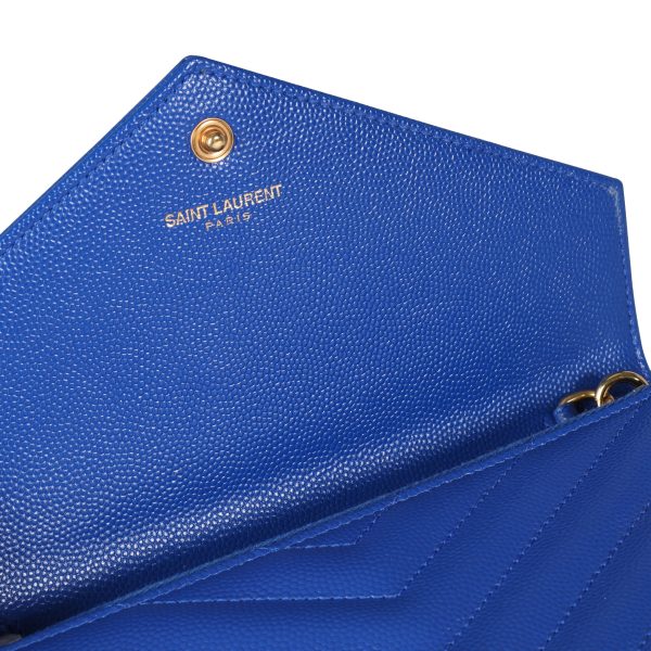 115459 ad2 Saint Laurent Royal Blue Grain De Poudre Envelope Chain Wallet