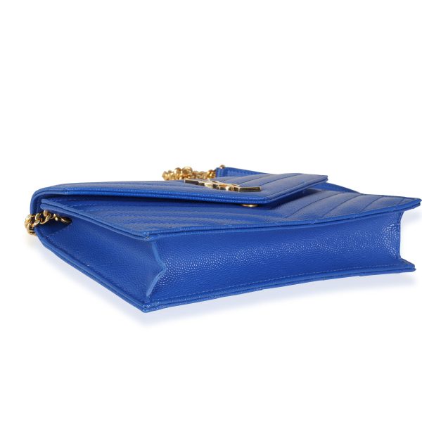 115459 box Saint Laurent Royal Blue Grain De Poudre Envelope Chain Wallet