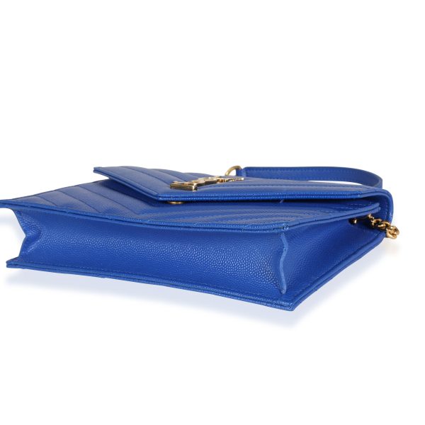 115459 clasp Saint Laurent Royal Blue Grain De Poudre Envelope Chain Wallet