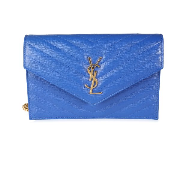 115459 fv Saint Laurent Royal Blue Grain De Poudre Envelope Chain Wallet