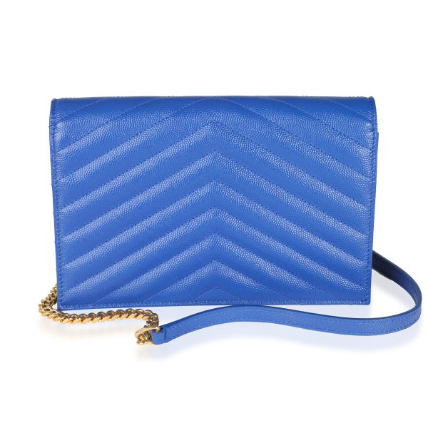 115459 pv Saint Laurent Royal Blue Grain De Poudre Envelope Chain Wallet