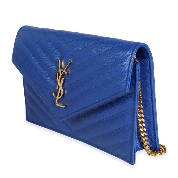 115459 sv Saint Laurent Royal Blue Grain De Poudre Envelope Chain Wallet