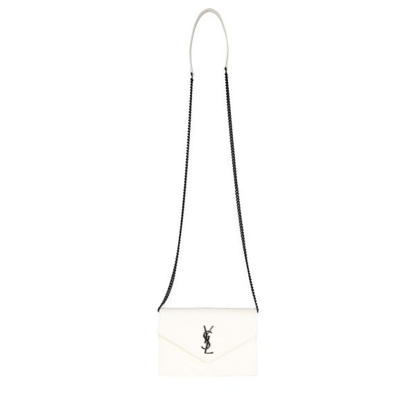 115462 bv Saint Laurent White Grain De Poudre Envelope Chain Wallet