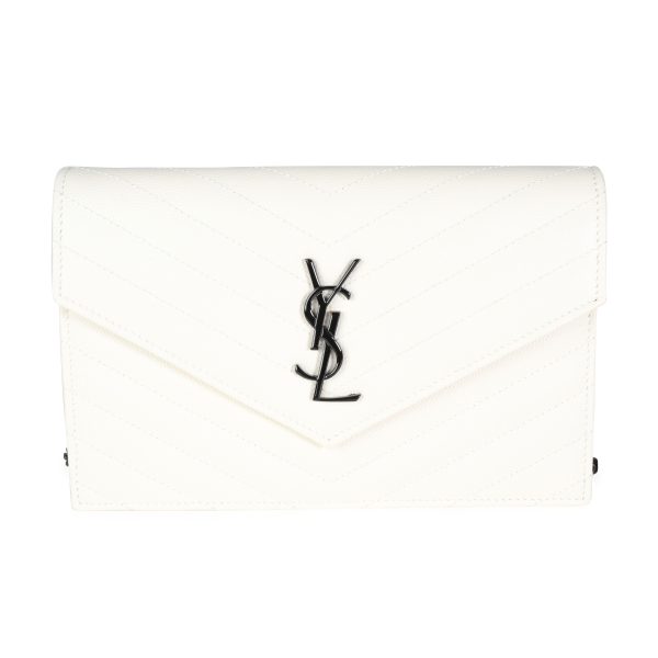 115462 fv Saint Laurent White Grain De Poudre Envelope Chain Wallet