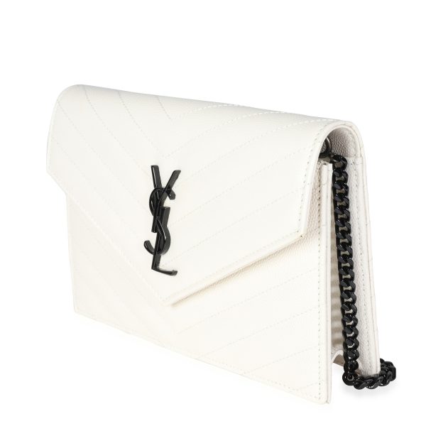 115462 sv Saint Laurent White Grain De Poudre Envelope Chain Wallet