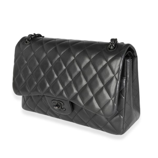 115496 sv 646ffee7 5a9a 46f3 9927 a9593f8569e4 Chanel So Black Lambskin Jumbo Classic Double Flap Bag