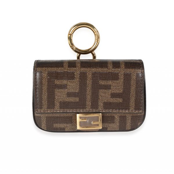 115517 fv Fendi Brown Glazed Jacquard FF Monogram Fabric Nano Baguette Charm