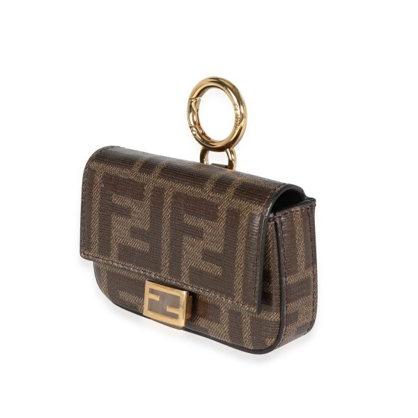 115517 sv Fendi Brown Glazed Jacquard FF Monogram Fabric Nano Baguette Charm