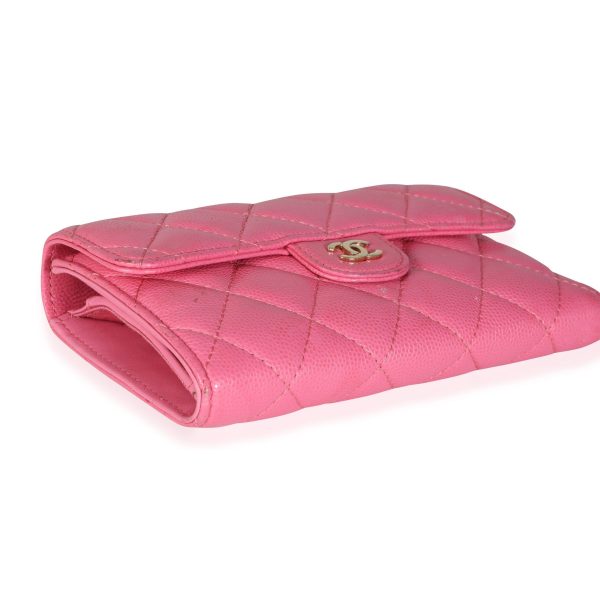 115523 clasp Chanel Pink Quilted Caviar Medium Flap Wallet