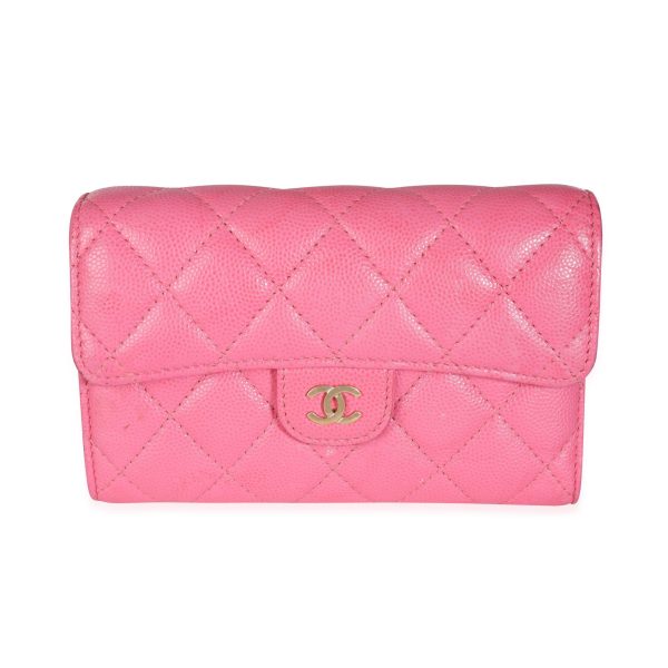 115523 fv Chanel Pink Quilted Caviar Medium Flap Wallet