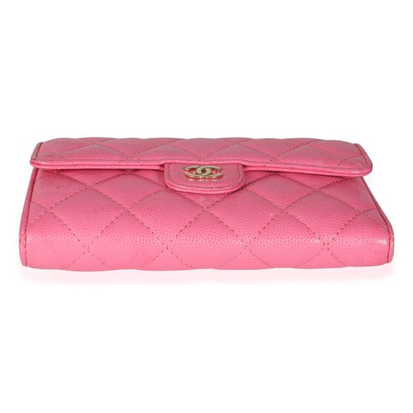 115523 stamp Chanel Pink Quilted Caviar Medium Flap Wallet