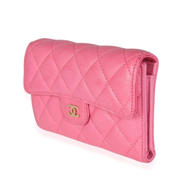 115523 sv Chanel Pink Quilted Caviar Medium Flap Wallet