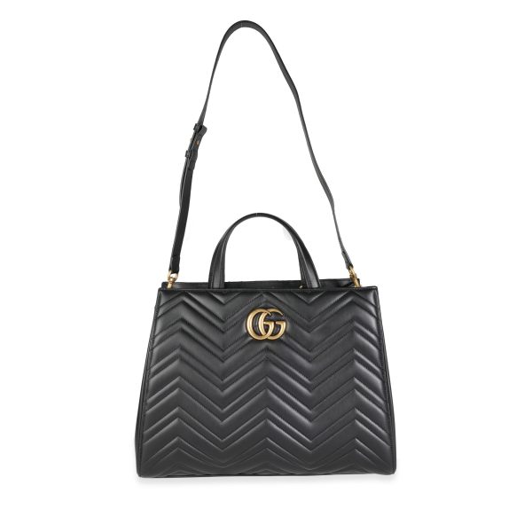 115524 bv 31d8aa55 8320 46ea a44e 9cc971d1aa60 Gucci Black Matelassé Marmont Medium Top Handle Tote