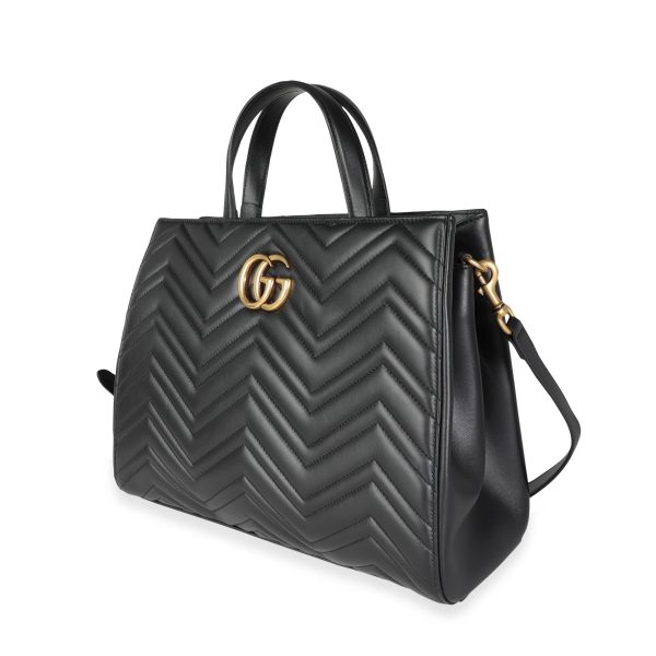 115524 sv a3214b9a 3b36 4e01 814f 7596e91401fb Gucci Black Matelassé Marmont Medium Top Handle Tote