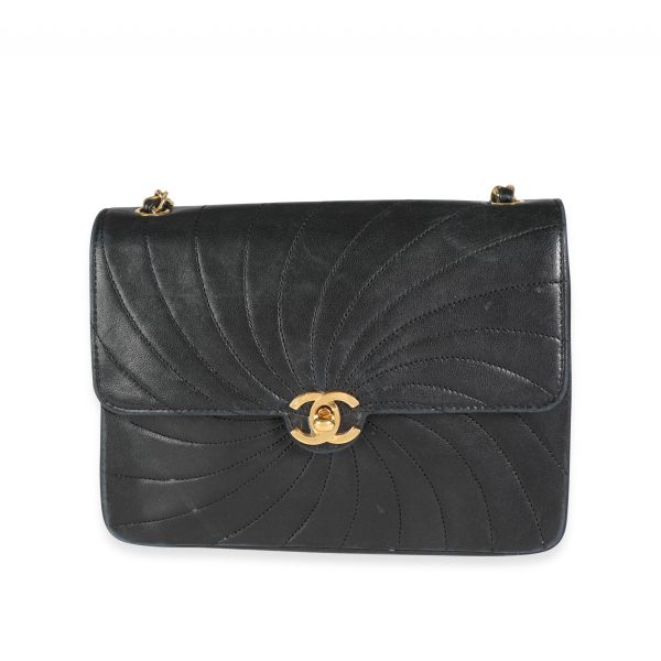 115546 fv Chanel Vintage Black Lambskin Chevron Spiral Single Flap Bag