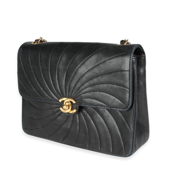 115546 sv Chanel Vintage Black Lambskin Chevron Spiral Single Flap Bag