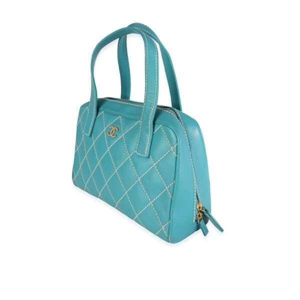 115549 sv e73bf08a af56 4e24 a435 90a2930af143 Chanel Turquoise Leather Small Wild Stitch Tote