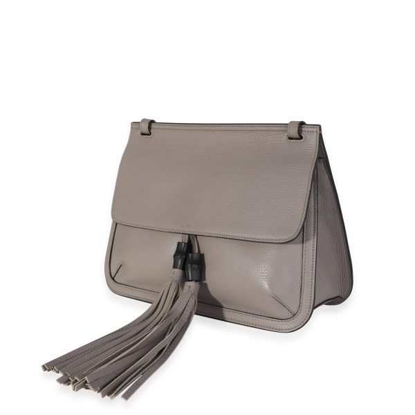 115558 sv f5fd2af5 0072 4bc5 a366 74248283001e Gucci Storm Grey Pebbled Calfskin Medium Bamboo Daily Flap Shoulder Bag