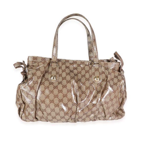 115774 pv e1e12b07 7b03 4c55 bfab 365914997a99 Gucci Brown Coated Canvas Crystal Monogram Web Tote