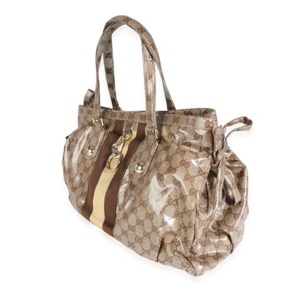 115774 sv 6428e38f d7f4 4eab 8788 f04395b7e906 Gucci Brown Coated Canvas Crystal Monogram Web Tote