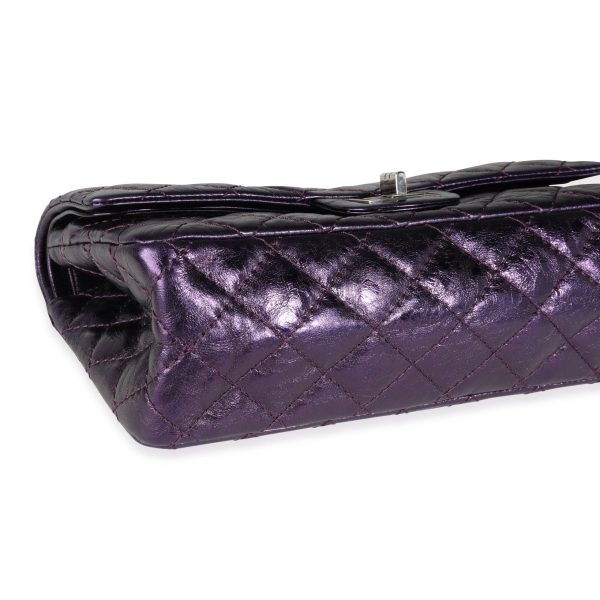 115788 clasp 7bfdfcb9 17eb 4c7f a600 5191ae08fd8c Chanel Metallic Purple Quilted Aged Calfskin Reissue 255 225 Double Flap Bag