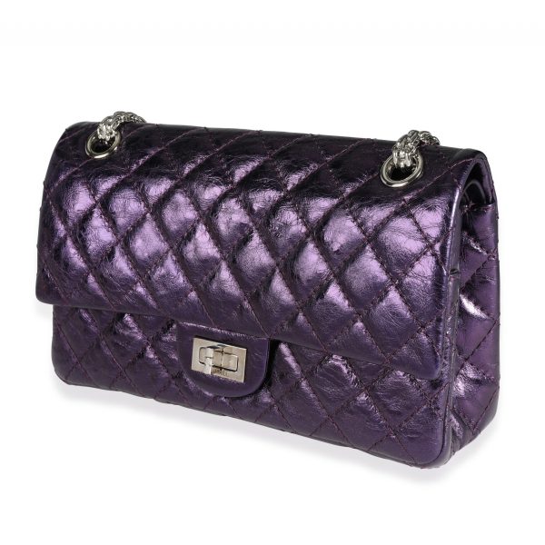 115788 sv 2185dca9 e9b0 4faf 898b 100424a99c35 Chanel Metallic Purple Quilted Aged Calfskin Reissue 255 225 Double Flap Bag