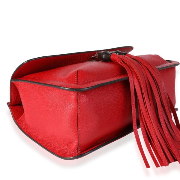 115965 box 4874b570 bbf4 4582 a441 34385c0be14f Gucci Red Pebbled Calfskin Medium Bamboo Daily Flap Shoulder Bag