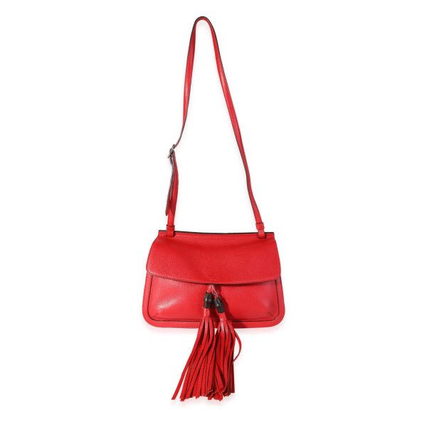 115965 bv 264afd41 500f 4d41 ba80 1f8f19c0a6ce Gucci Red Pebbled Calfskin Medium Bamboo Daily Flap Shoulder Bag