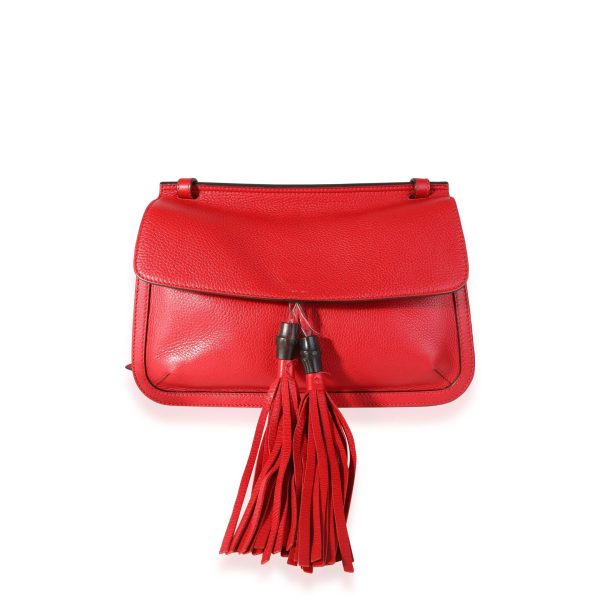 115965 fv 1149b605 8d79 4e09 b4f9 08d3089bbc48 Gucci Red Pebbled Calfskin Medium Bamboo Daily Flap Shoulder Bag