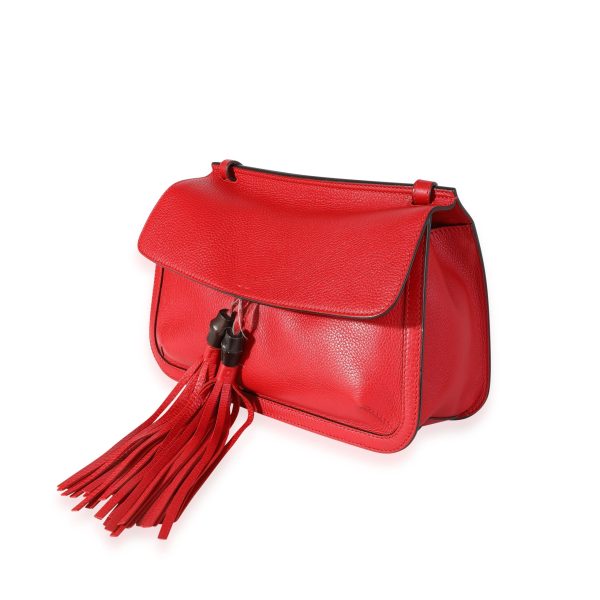 115965 sv 00844a54 0d54 491a a447 1e1a499d2e32 Gucci Red Pebbled Calfskin Medium Bamboo Daily Flap Shoulder Bag