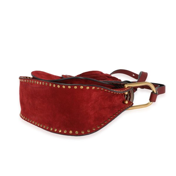 115966 box Chloé Burgundy Braided Studded Suede Small Hudson Bag