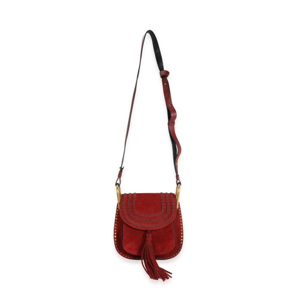 115966 bv Chloé Burgundy Braided Studded Suede Small Hudson Bag