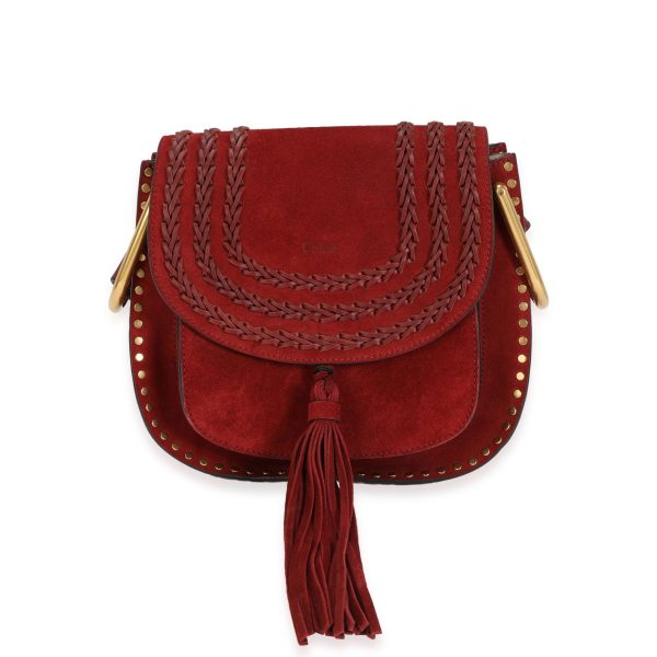 115966 fv Chloé Burgundy Braided Studded Suede Small Hudson Bag