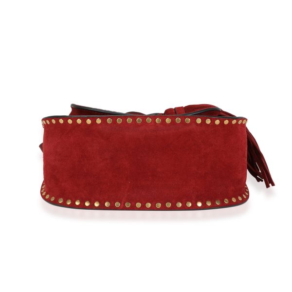 115966 stamp Chloé Burgundy Braided Studded Suede Small Hudson Bag