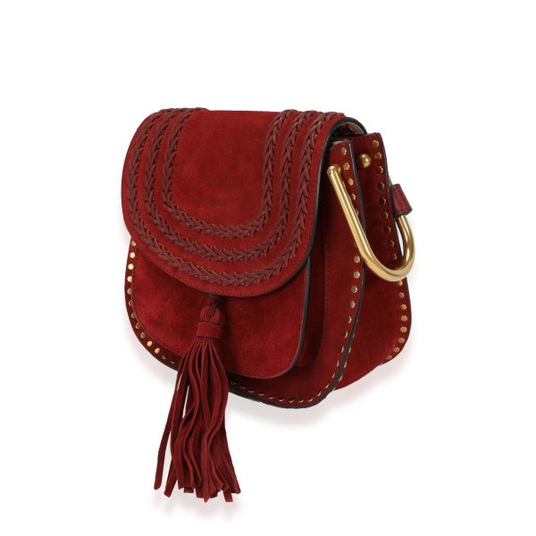 115966 sv Chloé Burgundy Braided Studded Suede Small Hudson Bag