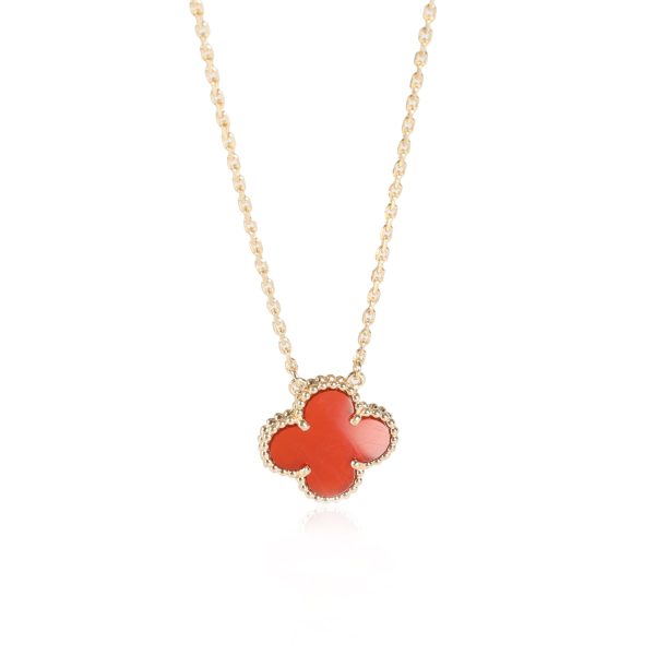 115970 fv Van Cleef Arpels Vintage Alhambra Carnelian Pendant in 18k Yellow Gold