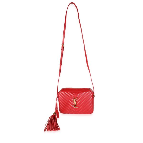 116170 bv Saint Laurent Red Chevron Calfskin Lou Camera Bag