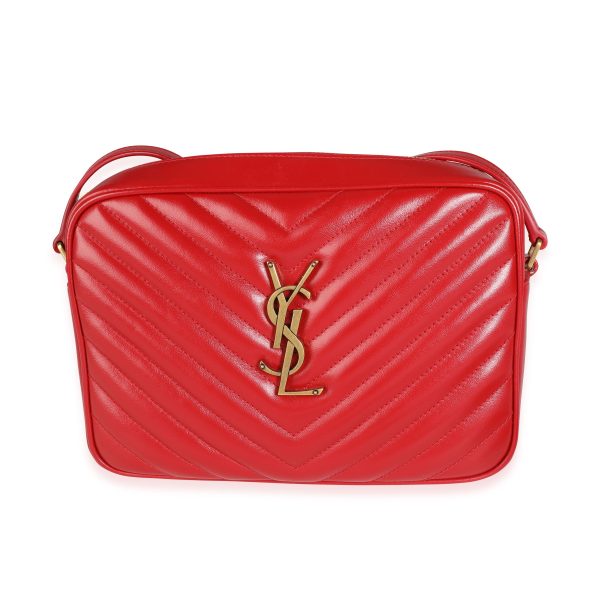 116170 fv Saint Laurent Red Chevron Calfskin Lou Camera Bag