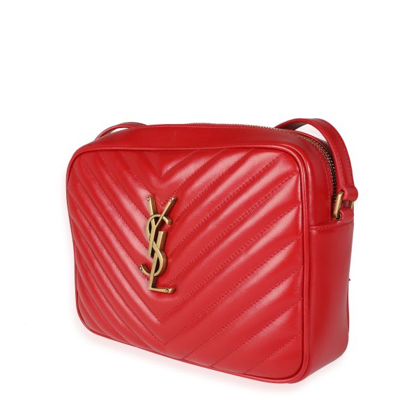 116170 sv Saint Laurent Red Chevron Calfskin Lou Camera Bag