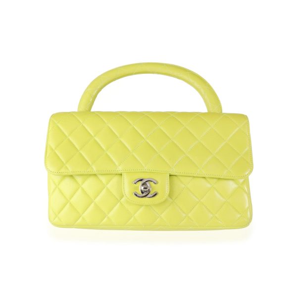 116171 fv Chanel Vintage Lime Green Quilted Lambskin Twin Top Handle Bag