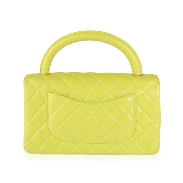 116171 pv Chanel Vintage Lime Green Quilted Lambskin Twin Top Handle Bag